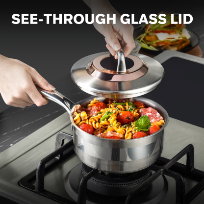 ZEROPAN 1 Quart Stainless Steel Saucepan with Glass Lid, 6 Inch Hybrid Nonstick Sauce Pan,Small Cooking Pots,  Non-Toxic Non-Stick Professional Cookware, Stay-Cool Handle, Dishwasher-Friendly, Oven-Safe Up to 500°F, Small Cooking Pots Compatible with All 