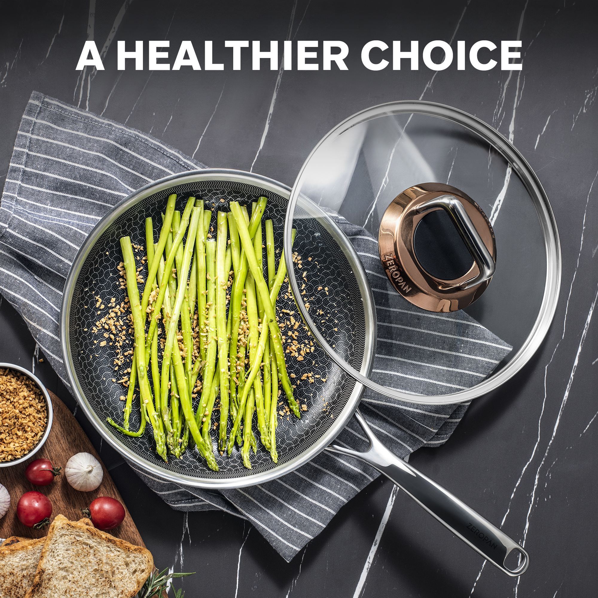  ZEROPAN Non-Toxic Non-Stick Professional Cookware, Hybrid Non-Stick Frying Pan with Lid, Non-Stick Frying Pan, Removable Handle, Dishwasher Safe, Oven Safe up to 500°F, Induction Cooktop Safe, Compatible with All Stovetops