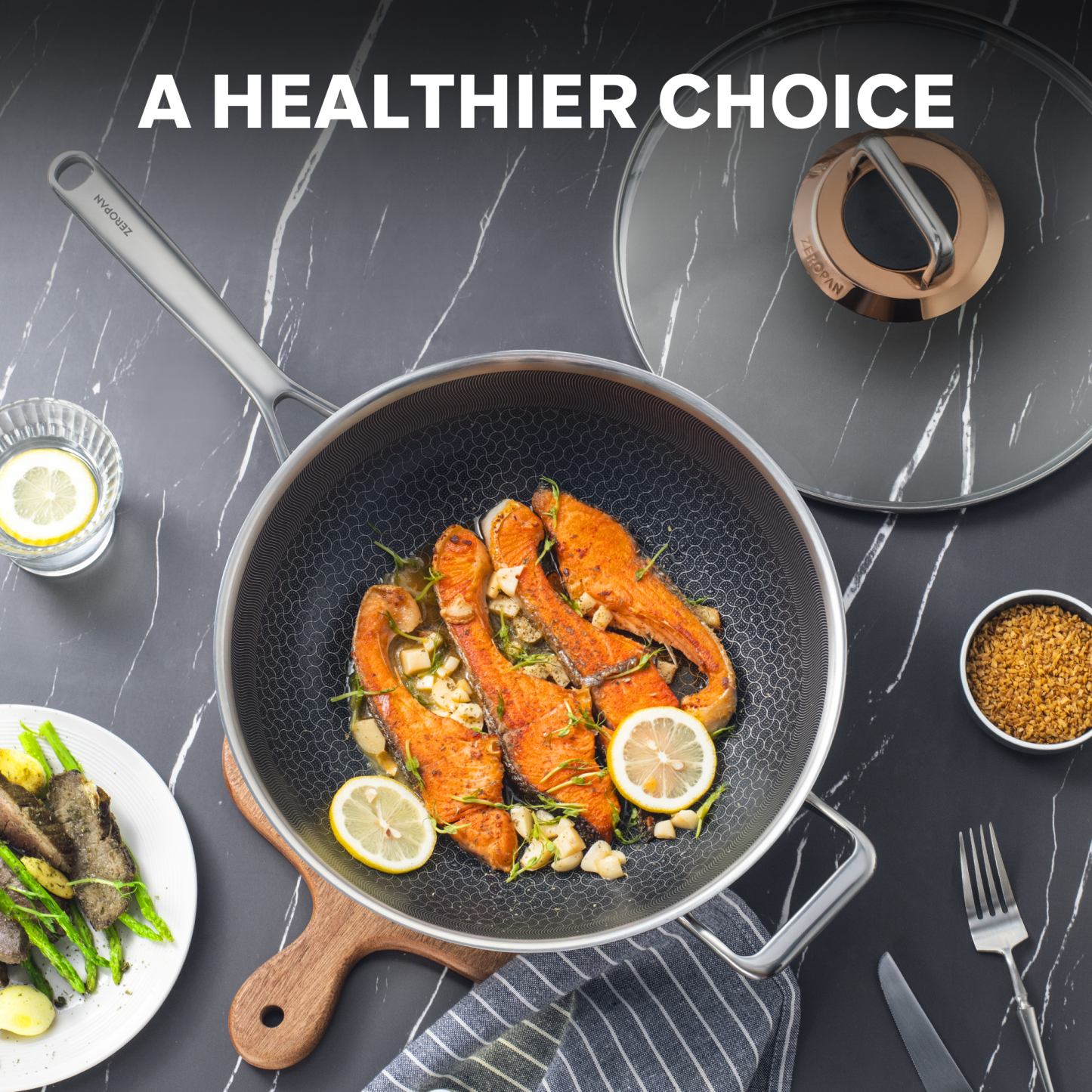  ZEROPAN Hybrid 12-Inch Tri-Ply Stainless Steel Wok with Lid, Non-Toxic Non-Stick Professional Cookware, Nonstick Stainless Steel Woks & Stir-fry pans, Wok Pan, Dishwasher-Fri endly, Oven-Safe, Compatible with All Cooktops, PFAS PFOA PTFE Free