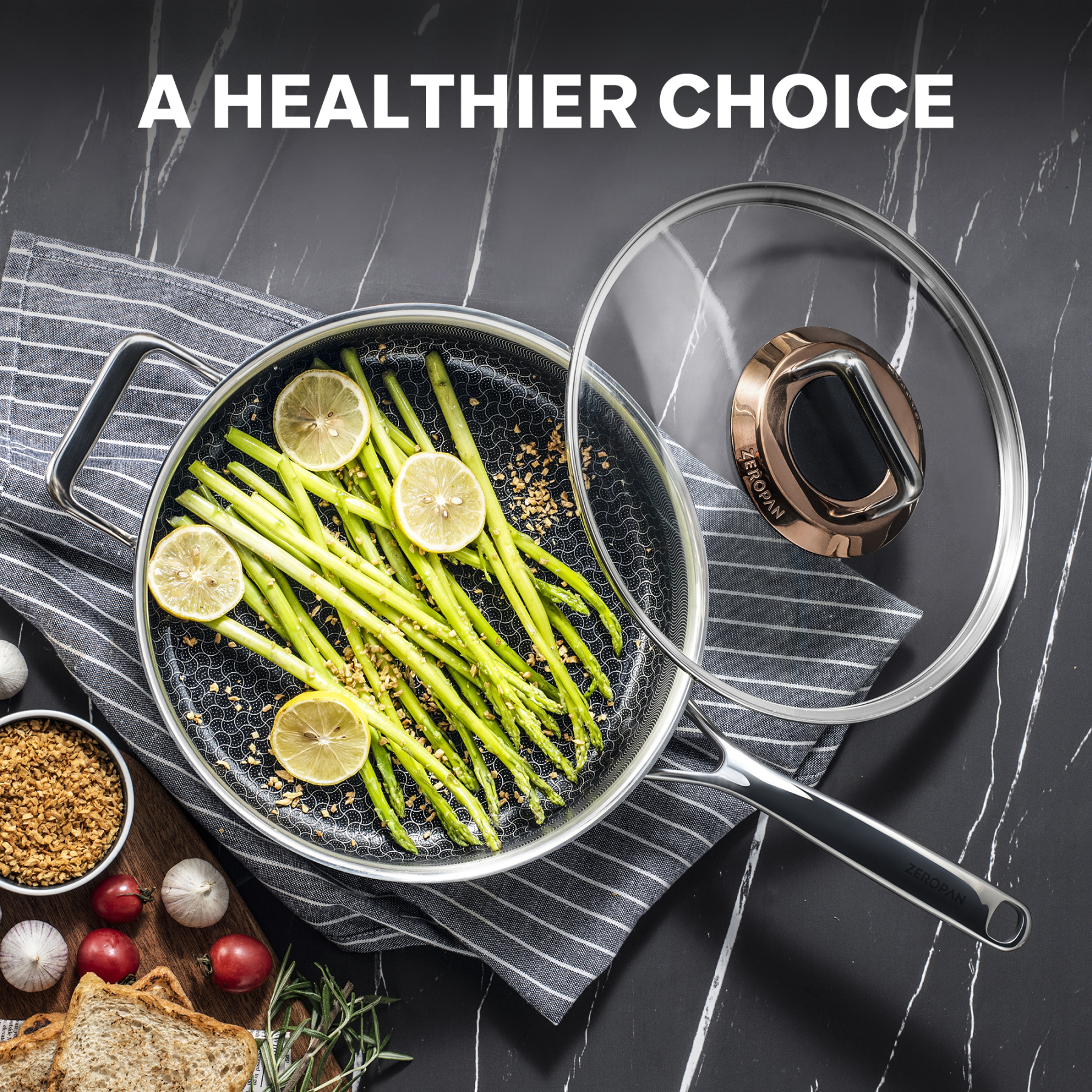  ZEROPAN Hybrid Nonstick Deep Sauté Pan, Non-Toxic Non-Stick Professional Cookware, Frying Pans Nonstick with Lid, Stay-Cool Handle, Deep Frying Pan Dishwasher-Friendly, Oven-Safe Up to 500°F, Compatible with All Cooktops,  PFAS PFOA PTFE Free