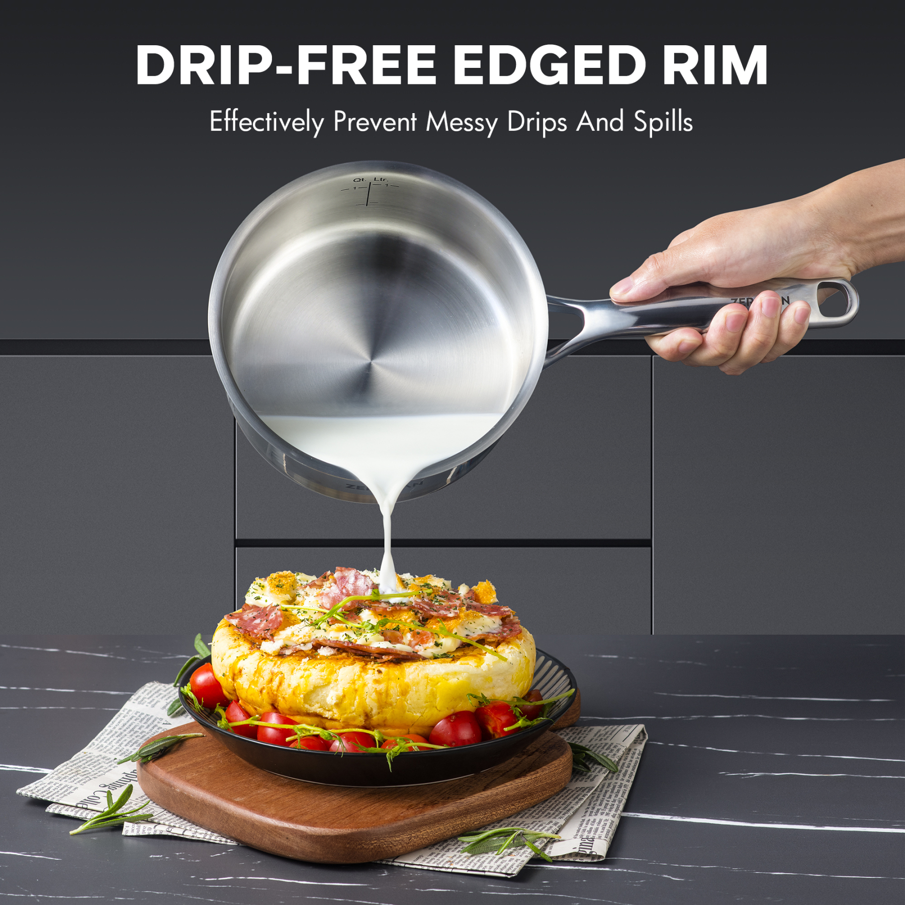 ZEROPAN 1 Quart Stainless Steel Saucepan with Glass Lid, 6 Inch Hybrid Nonstick Sauce Pan,Small Cooking Pots,  Non-Toxic Non-Stick Professional Cookware, Stay-Cool Handle, Dishwasher-Friendly, Oven-Safe Up to 500°F, Small Cooking Pots Compatible with All 