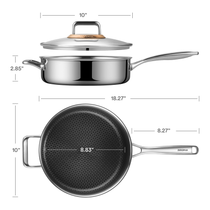  ZEROPAN Hybrid Nonstick Deep Sauté Pan, Non-Toxic Non-Stick Professional Cookware, Frying Pans Nonstick with Lid, Stay-Cool Handle, Deep Frying Pan Dishwasher-Friendly, Oven-Safe Up to 500°F, Compatible with All Cooktops,  PFAS PFOA PTFE Free