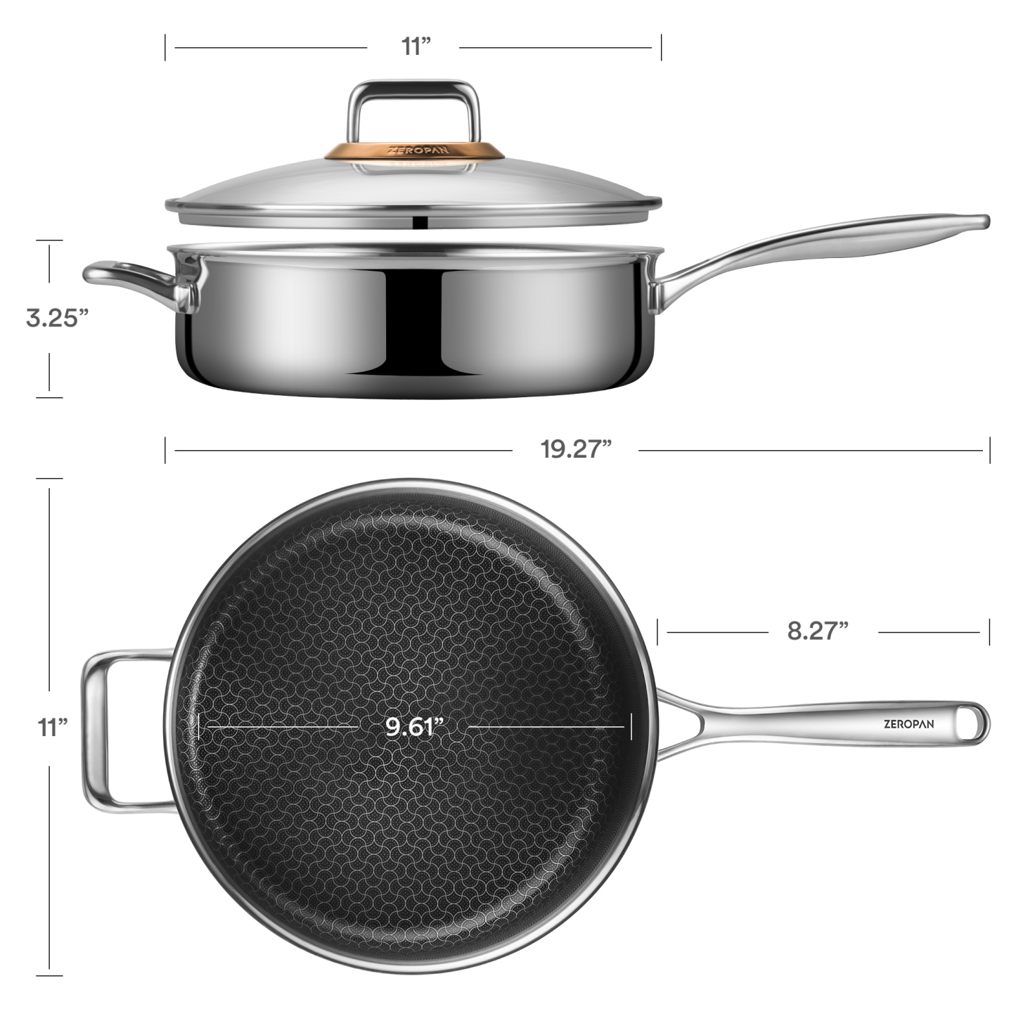  ZEROPAN Hybrid Nonstick Deep Sauté Pan, Non-Toxic Non-Stick Professional Cookware, Frying Pans Nonstick with Lid, Stay-Cool Handle, Deep Frying Pan Dishwasher-Friendly, Oven-Safe Up to 500°F, Compatible with All Cooktops,  PFAS PFOA PTFE Free