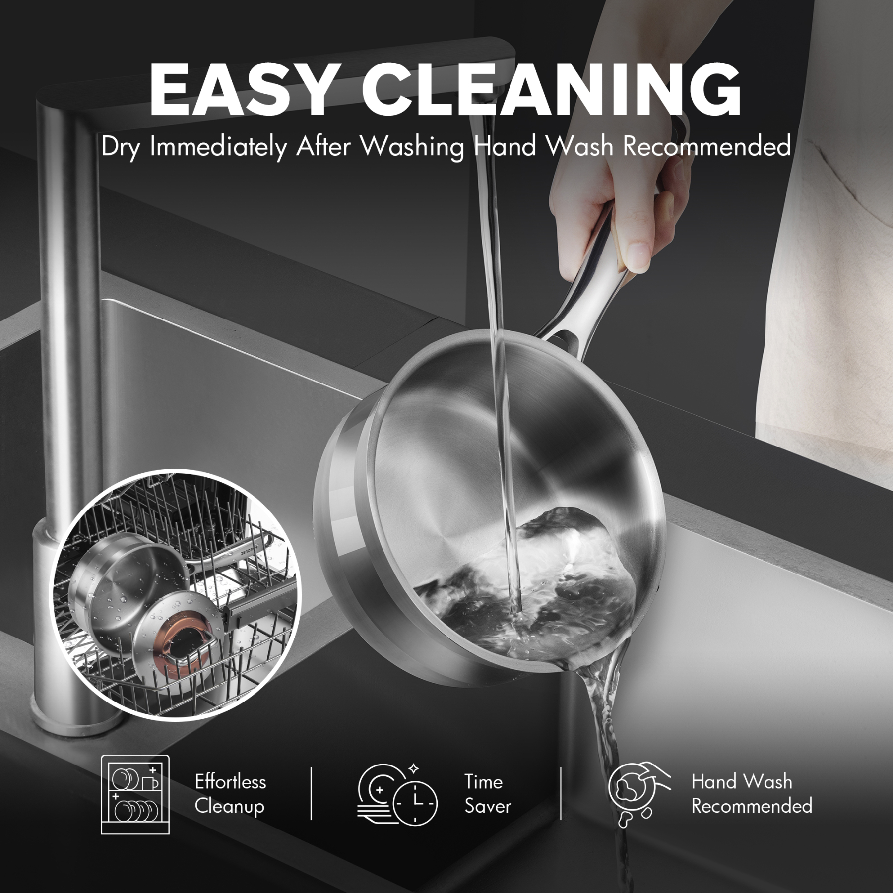 ZEROPAN 1 Quart Stainless Steel Saucepan with Glass Lid, 6 Inch Hybrid Nonstick Sauce Pan,Small Cooking Pots,  Non-Toxic Non-Stick Professional Cookware, Stay-Cool Handle, Dishwasher-Friendly, Oven-Safe Up to 500°F, Small Cooking Pots Compatible with All 