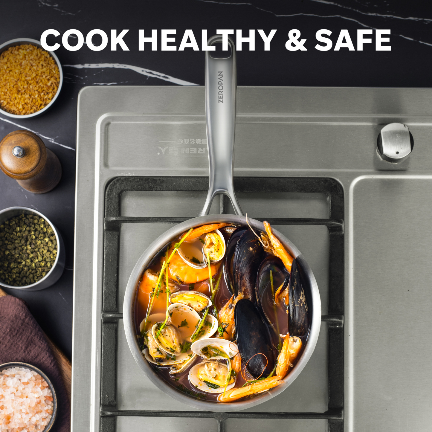 ZEROPAN 1 Quart Stainless Steel Saucepan with Glass Lid, 6 Inch Hybrid Nonstick Sauce Pan,Small Cooking Pots,  Non-Toxic Non-Stick Professional Cookware, Stay-Cool Handle, Dishwasher-Friendly, Oven-Safe Up to 500°F, Small Cooking Pots Compatible with All 