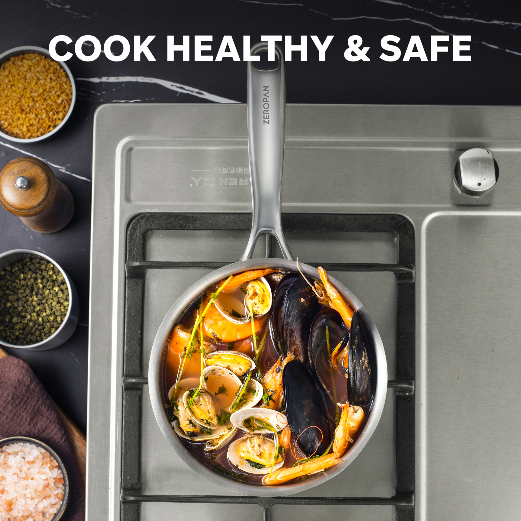 ZEROPAN 1 Quart Stainless Steel Saucepan with Glass Lid, 6 Inch Hybrid Nonstick Sauce Pan,Small Cooking Pots,  Non-Toxic Non-Stick Professional Cookware, Stay-Cool Handle, Dishwasher-Friendly, Oven-Safe Up to 500°F, Small Cooking Pots Compatible with All 