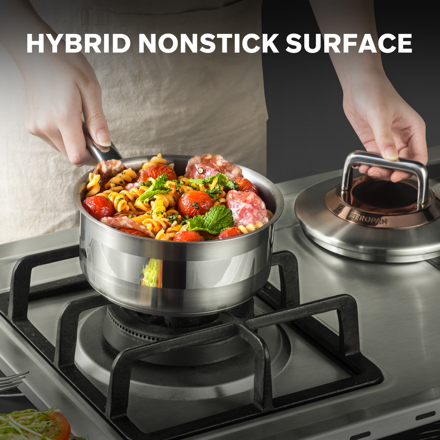 ZEROPAN 1 Quart Stainless Steel Saucepan with Glass Lid, 6 Inch Hybrid Nonstick Sauce Pan,Small Cooking Pots,  Non-Toxic Non-Stick Professional Cookware, Stay-Cool Handle, Dishwasher-Friendly, Oven-Safe Up to 500°F, Small Cooking Pots Compatible with All 