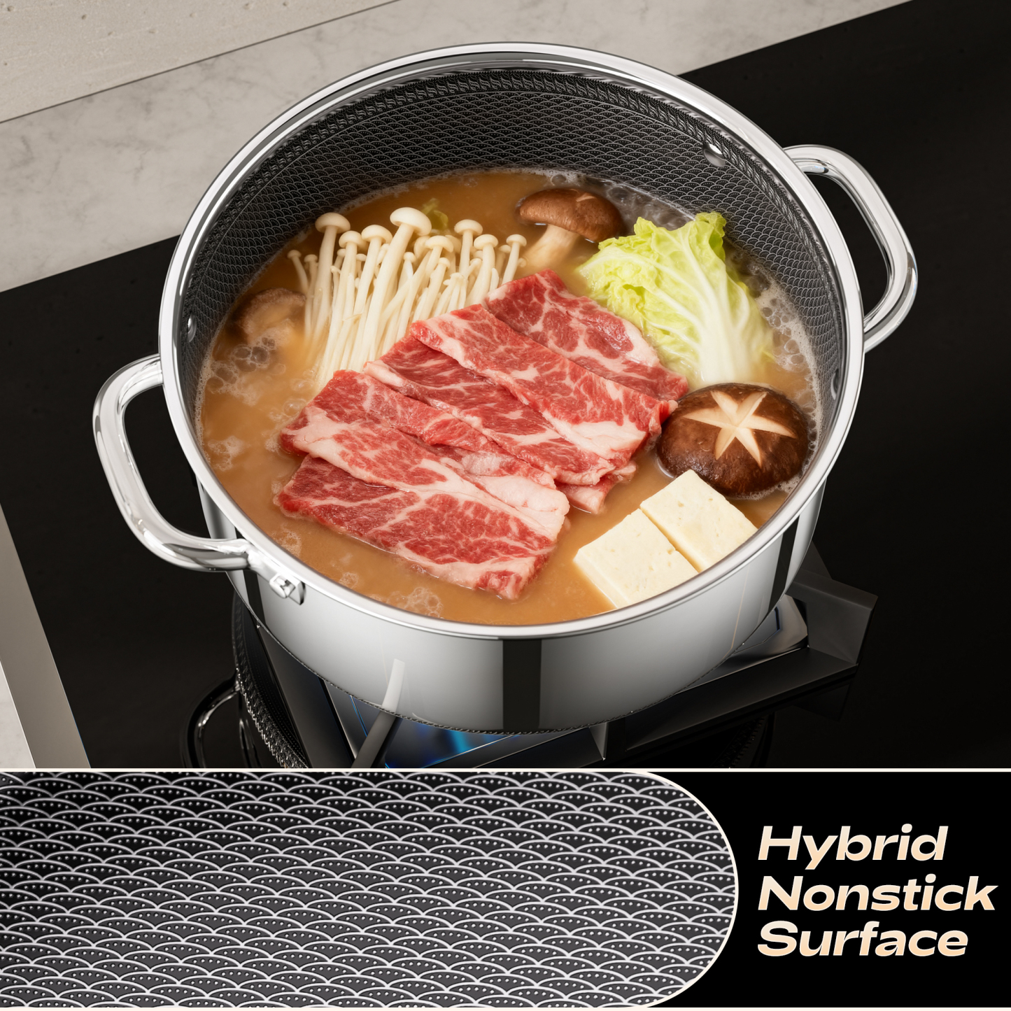 ZEROPAN Hybrid Nonstick Stockpot,Non-Toxic Non-Stick Professional Cookware,  Stainless Steel Stockpot with Glass Lid, Dishwasher-Fri endly, Oven-Safe Up to 500°F, Non-stick Soup Pot Compatible with All Cooktops, Stay-Cool Handle