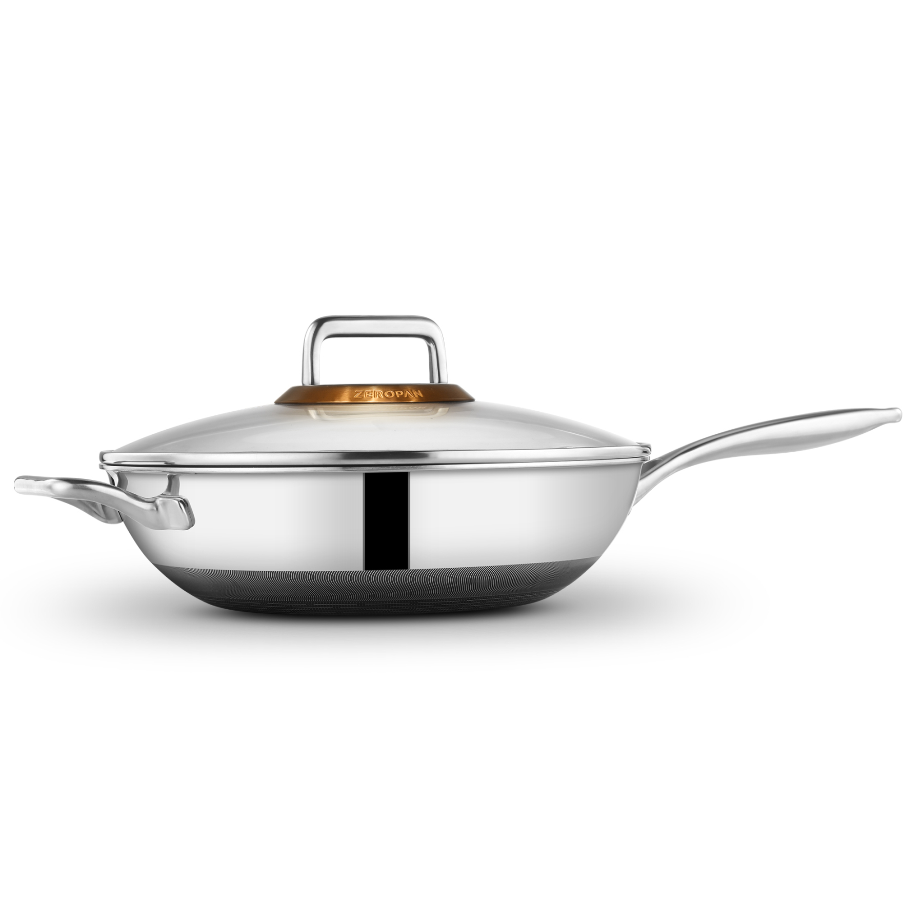  ZEROPAN Hybrid 12-Inch Tri-Ply Stainless Steel Wok with Lid, Non-Toxic Non-Stick Professional Cookware, Nonstick Stainless Steel Woks & Stir-fry pans, Wok Pan, Dishwasher-Fri endly, Oven-Safe, Compatible with All Cooktops, PFAS PFOA PTFE Free