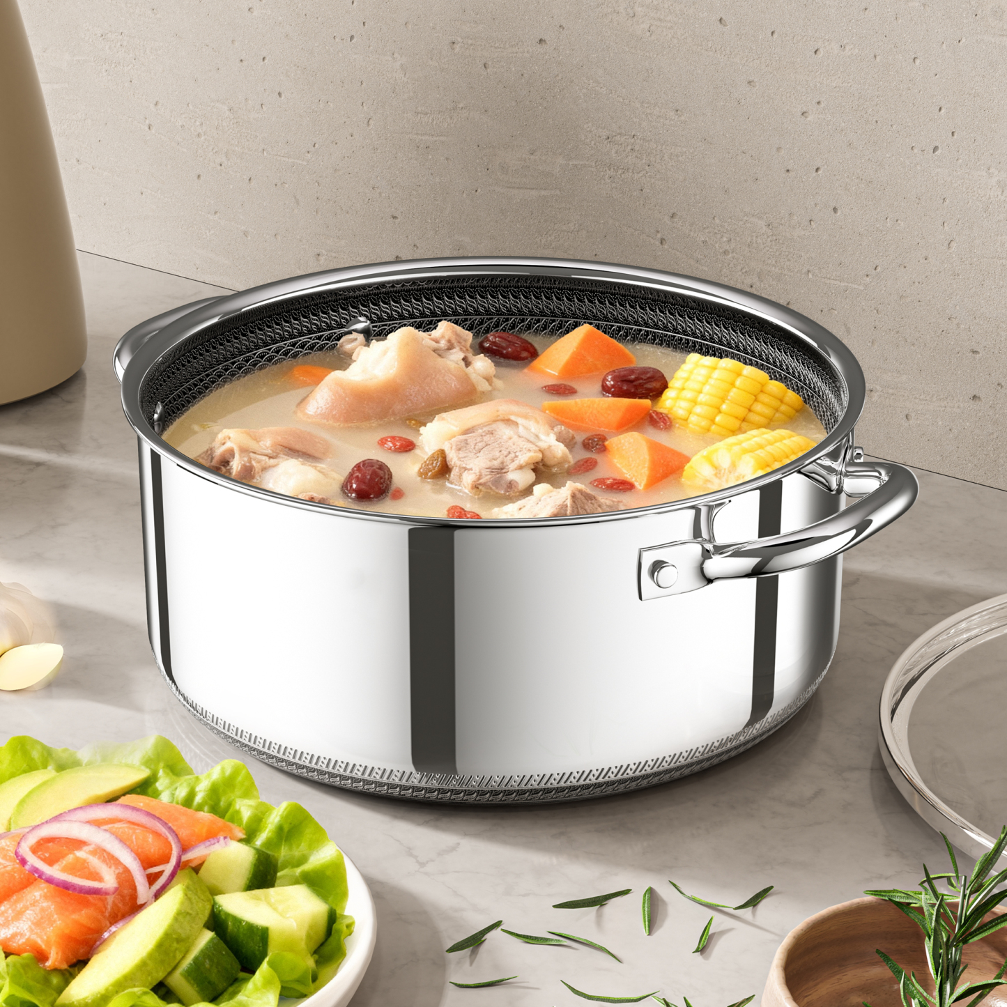 ZEROPAN Hybrid Nonstick Stockpot,Non-Toxic Non-Stick Professional Cookware,  Stainless Steel Stockpot with Glass Lid, Dishwasher-Fri endly, Oven-Safe Up to 500°F, Non-stick Soup Pot Compatible with All Cooktops, Stay-Cool Handle