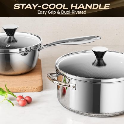 ZEROPAN Hybrid Nonstick Stockpot,Non-Toxic Non-Stick Professional Cookware,  Stainless Steel Stockpot with Glass Lid, Dishwasher-Fri endly, Oven-Safe Up to 500°F, Non-stick Soup Pot Compatible with All Cooktops, Stay-Cool Handle