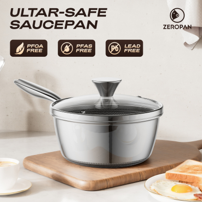 ZEROPAN Non-Toxic Non-Stick Professional Cookware, Hybrid Nonstick Stainless Steel Stockpot, Stainless Steel Stock pot with Glass Lid, Dishwasher-Friendly, Oven-Safe Up to 500°F, Non-stick Soup Pot Compatible with All Cooktops, Stay-Cool Handle