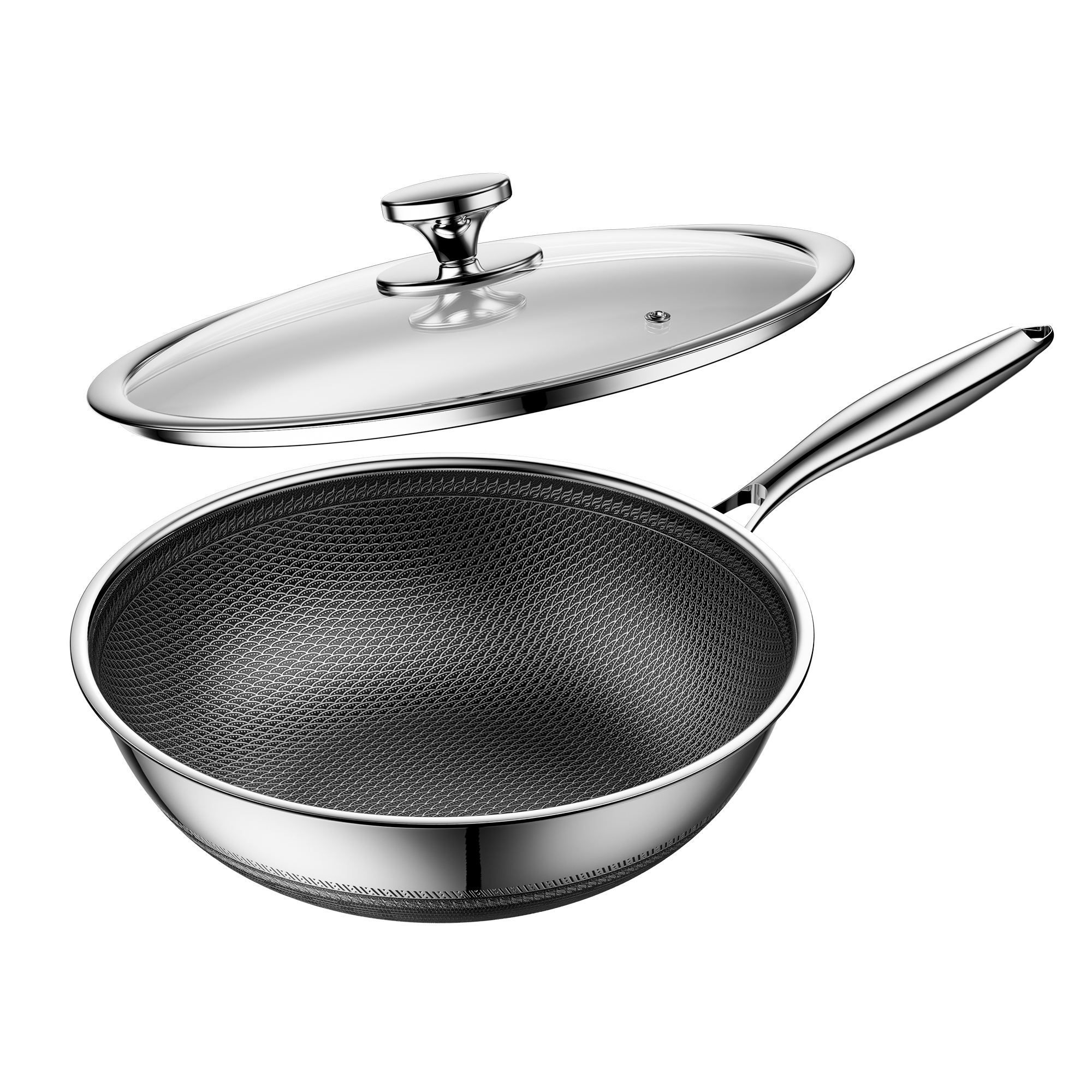 ZEROPAN Wok Pan Hybrid 12-Inch Wok with Lid, Non-Toxic Non-Stick Professional Cookware, Nonstick Stainless Steel Woks & Stir-fry pans,Dishwasher-Fri endly, Oven-Safe Up to 500°F,Compatible with All Cooktops, PFAS PFOA PTFE Free