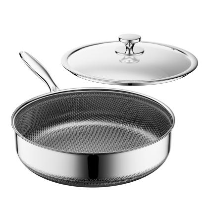 ZEROPAN Non-Toxic Non-Stick Professional Cookware, Deep Frying Pans Nonstick with Lid，Hybrid Nonstick Deep Sauté Pan, Stay-Cool Handle, Deep Frying Pan Dishwasher-Friendly, Oven-Safe Up to 500°F, Compatible with All Cooktops