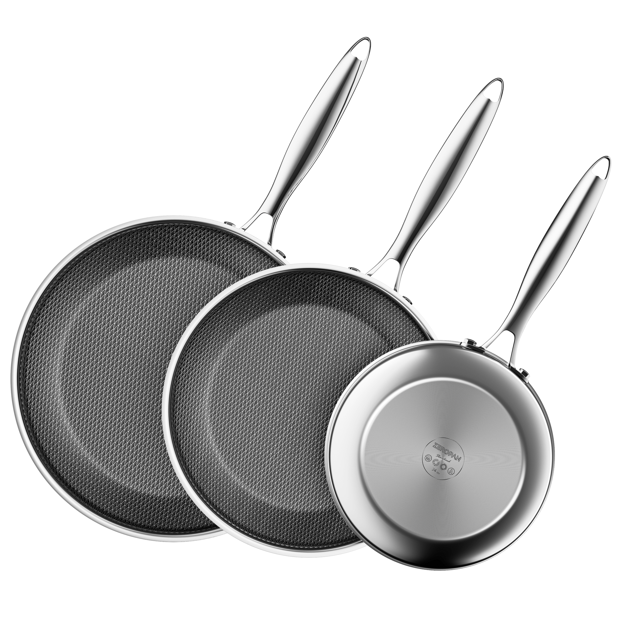 ZEROPAN Non stick Frying Pan Set, Non-Toxic Non-Stick Professional Cookware, Hybrid Nonstick Frying Pan 3 Piece, 8, 10 & 12 Inch Stainless Steel Pans, Stay-Cool Handle,Dishwasher-Friendly,Oven-Safe Up to 500°F, Compatible with All Cooktops