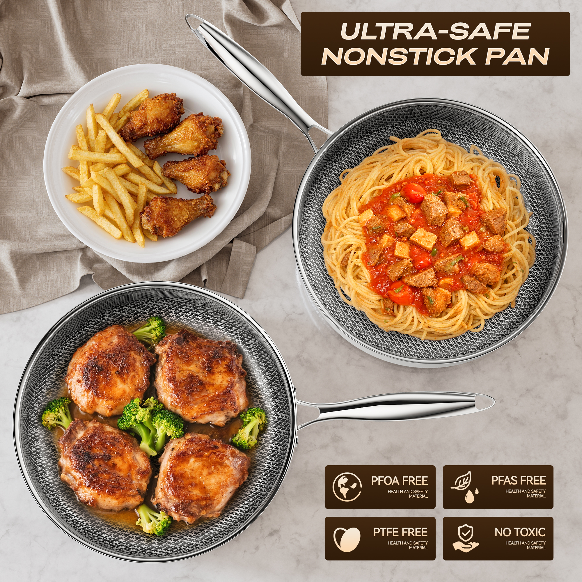 ZEROPAN Non-Toxic Non-Stick Professional Cookware, Deep Frying Pans Nonstick with Lid，Hybrid Nonstick Deep Sauté Pan, Stay-Cool Handle, Deep Frying Pan Dishwasher-Friendly, Oven-Safe Up to 500°F, Compatible with All Cooktops
