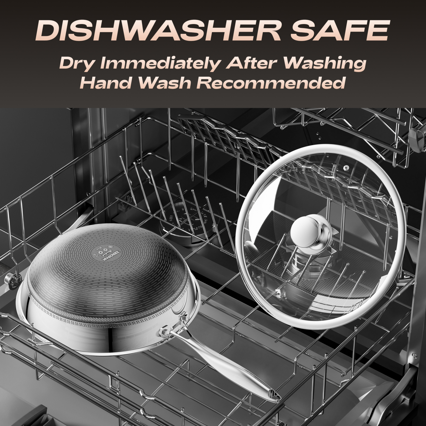 ZEROPAN Wok Pan Hybrid 12-Inch Wok with Lid, Non-Toxic Non-Stick Professional Cookware, Nonstick Stainless Steel Woks & Stir-fry pans,Dishwasher-Fri endly, Oven-Safe Up to 500°F,Compatible with All Cooktops, PFAS PFOA PTFE Free