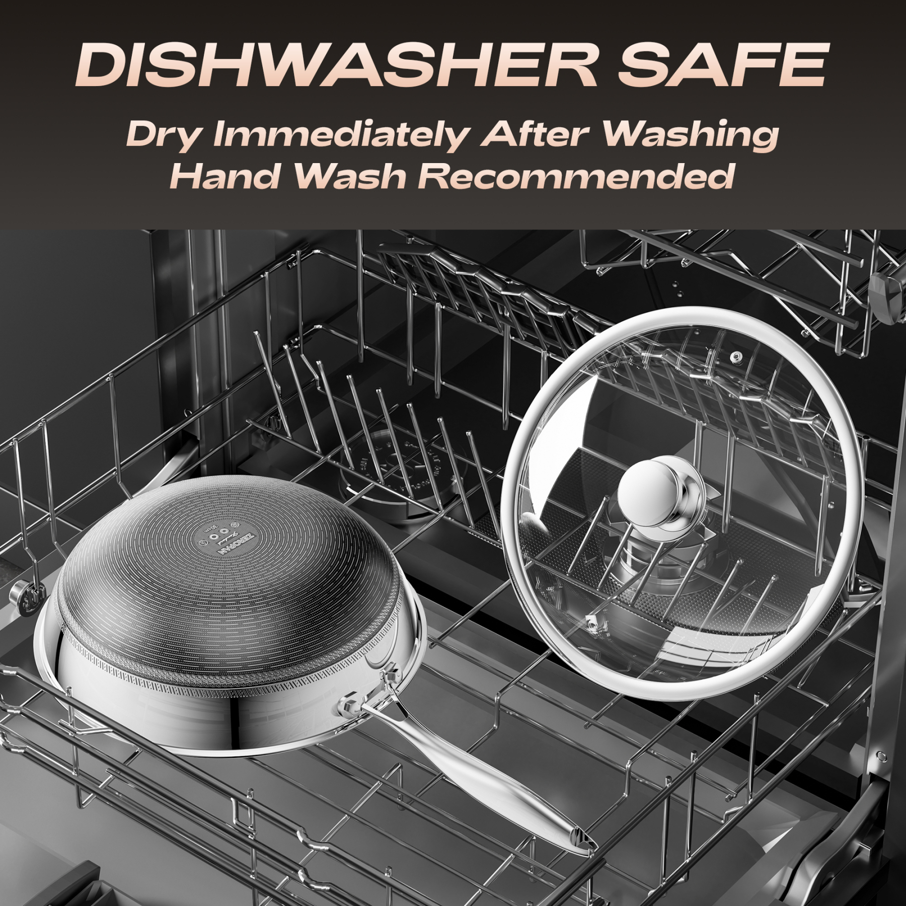 ZEROPAN Wok Pan Hybrid 12-Inch Wok with Lid, Non-Toxic Non-Stick Professional Cookware, Nonstick Stainless Steel Woks & Stir-fry pans,Dishwasher-Fri endly, Oven-Safe Up to 500°F,Compatible with All Cooktops, PFAS PFOA PTFE Free