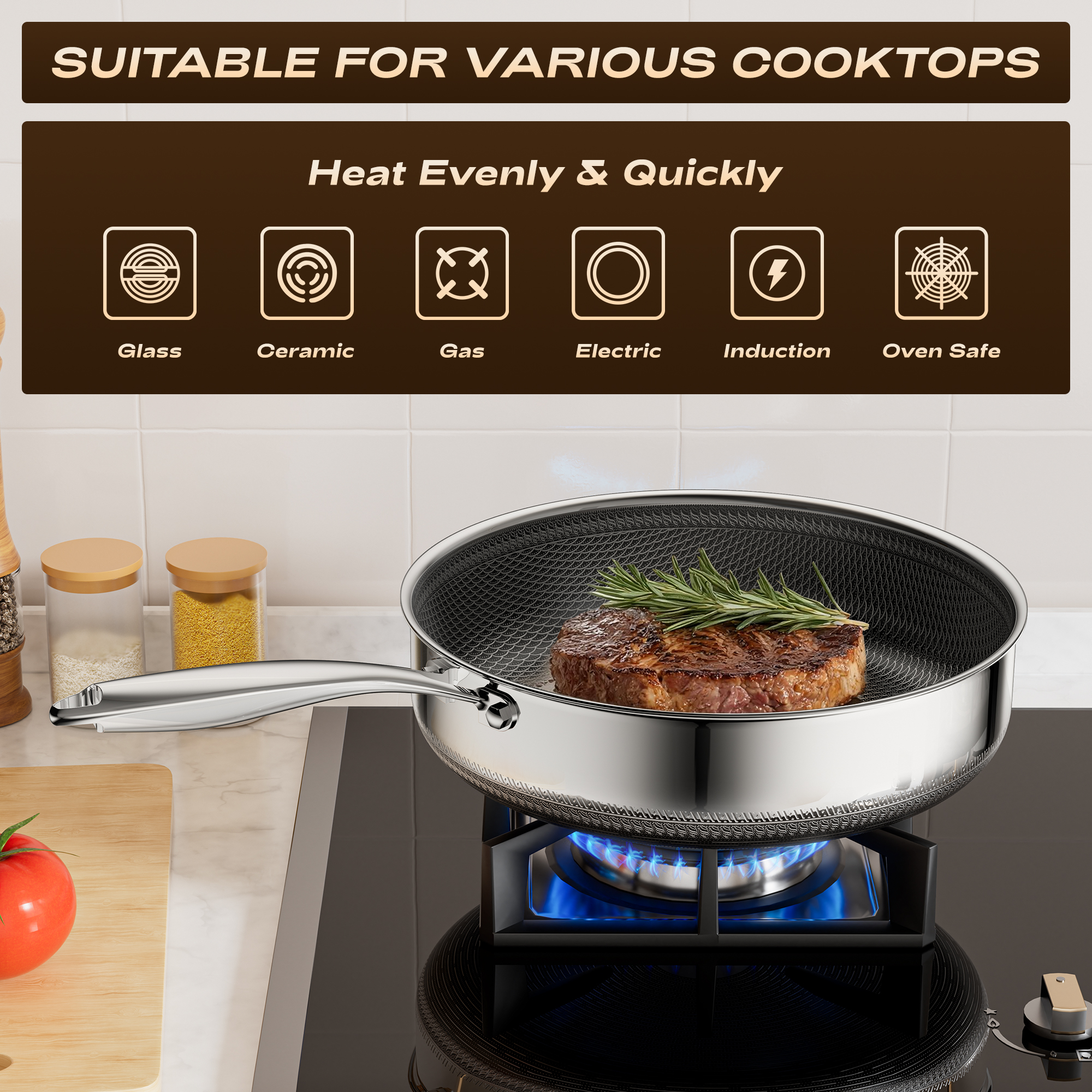 ZEROPAN Non-Toxic Non-Stick Professional Cookware, Deep Frying Pans Nonstick with Lid，Hybrid Nonstick Deep Sauté Pan, Stay-Cool Handle, Deep Frying Pan Dishwasher-Friendly, Oven-Safe Up to 500°F, Compatible with All Cooktops