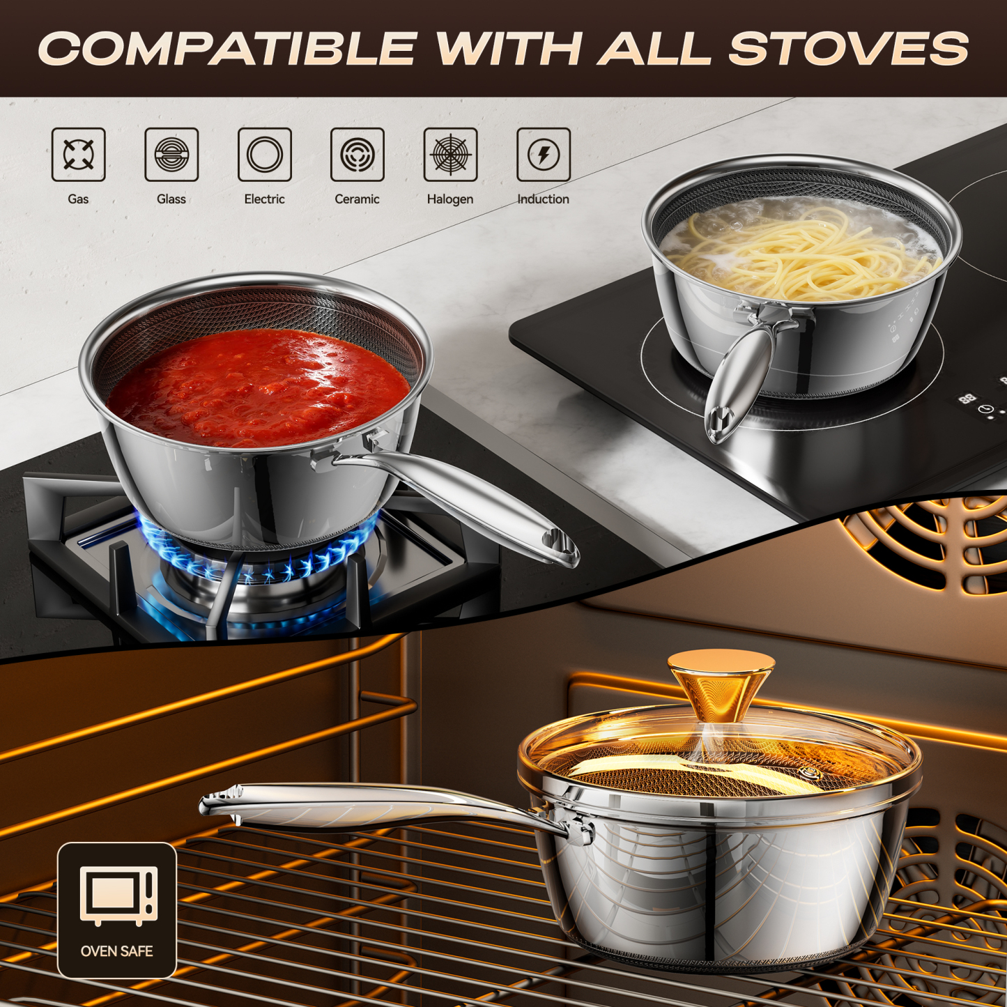 ZEROPAN Non-Toxic Non-Stick Professional Cookware, Hybrid Nonstick Stainless Steel Stockpot, Stainless Steel Stock pot with Glass Lid, Dishwasher-Friendly, Oven-Safe Up to 500°F, Non-stick Soup Pot Compatible with All Cooktops, Stay-Cool Handle