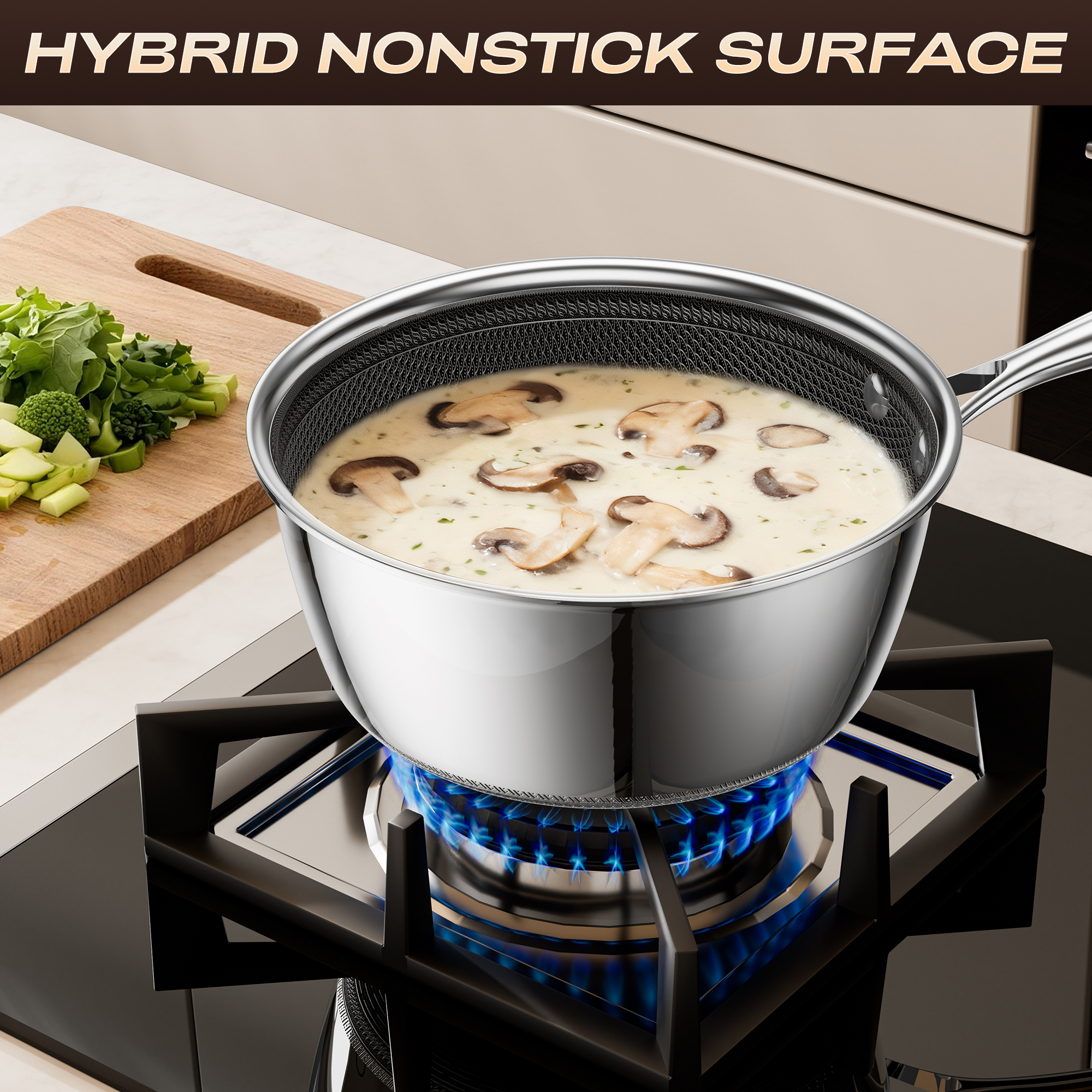 ZEROPAN Non-Toxic Non-Stick Professional Cookware, Hybrid Nonstick Stainless Steel Stockpot, Stainless Steel Stock pot with Glass Lid, Dishwasher-Friendly, Oven-Safe Up to 500°F, Non-stick Soup Pot Compatible with All Cooktops, Stay-Cool Handle