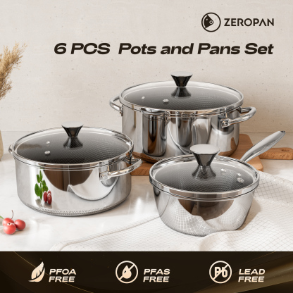 ZEROPAN Hybrid Nonstick Stockpot,Non-Toxic Non-Stick Professional Cookware,  Stainless Steel Stockpot with Glass Lid, Dishwasher-Fri endly, Oven-Safe Up to 500°F, Non-stick Soup Pot Compatible with All Cooktops, Stay-Cool Handle