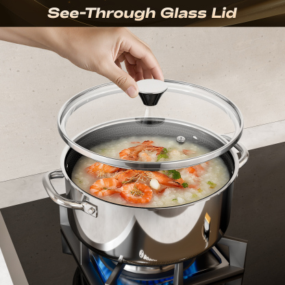 ZEROPAN Hybrid Nonstick Stockpot,Non-Toxic Non-Stick Professional Cookware,  Stainless Steel Stockpot with Glass Lid, Dishwasher-Fri endly, Oven-Safe Up to 500°F, Non-stick Soup Pot Compatible with All Cooktops, Stay-Cool Handle