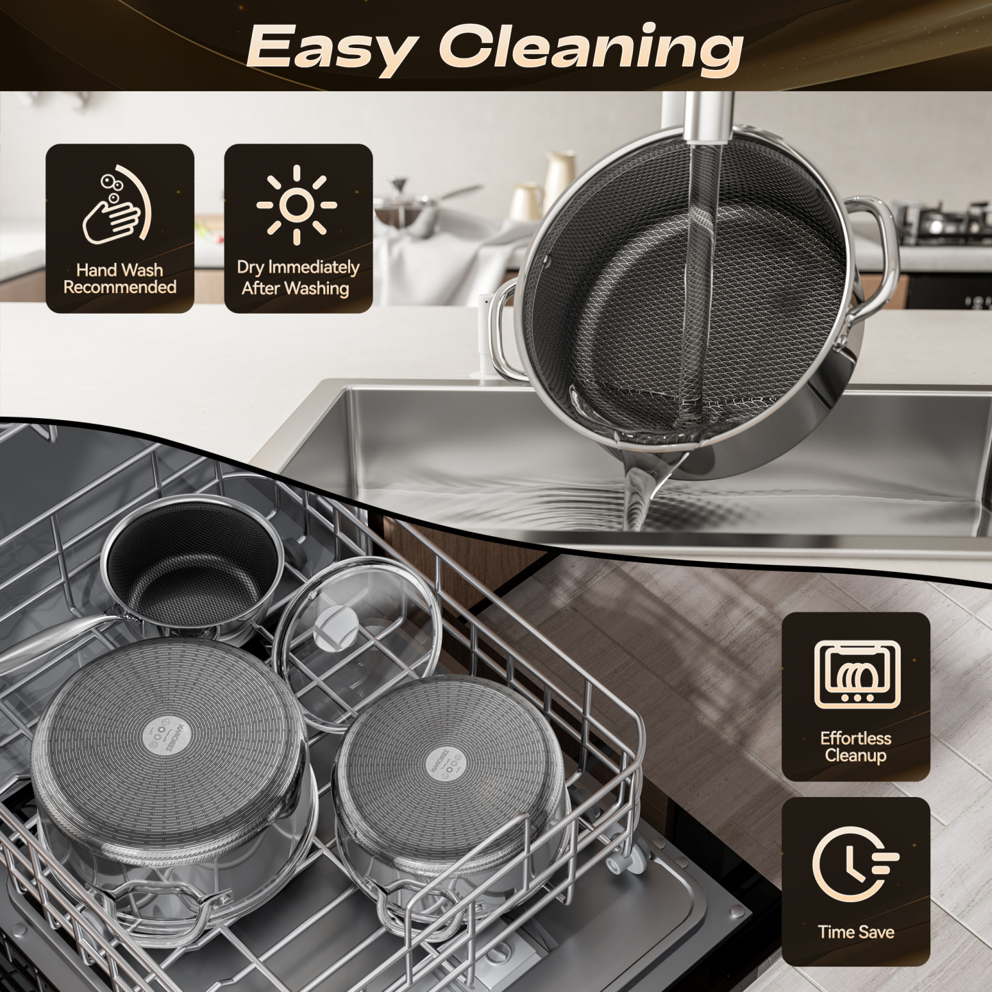 ZEROPAN Hybrid Nonstick Stockpot,Non-Toxic Non-Stick Professional Cookware,  Stainless Steel Stockpot with Glass Lid, Dishwasher-Fri endly, Oven-Safe Up to 500°F, Non-stick Soup Pot Compatible with All Cooktops, Stay-Cool Handle