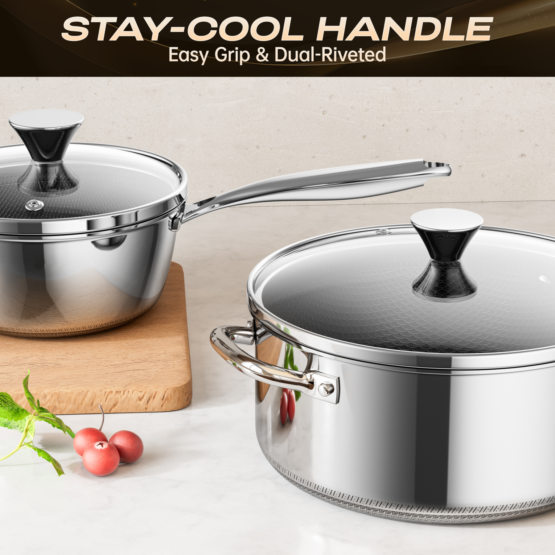 ZEROPAN Hybrid Nonstick Stockpot,Non-Toxic Non-Stick Professional Cookware,  Stainless Steel Stockpot with Glass Lid, Dishwasher-Fri endly, Oven-Safe Up to 500°F, Non-stick Soup Pot Compatible with All Cooktops, Stay-Cool Handle