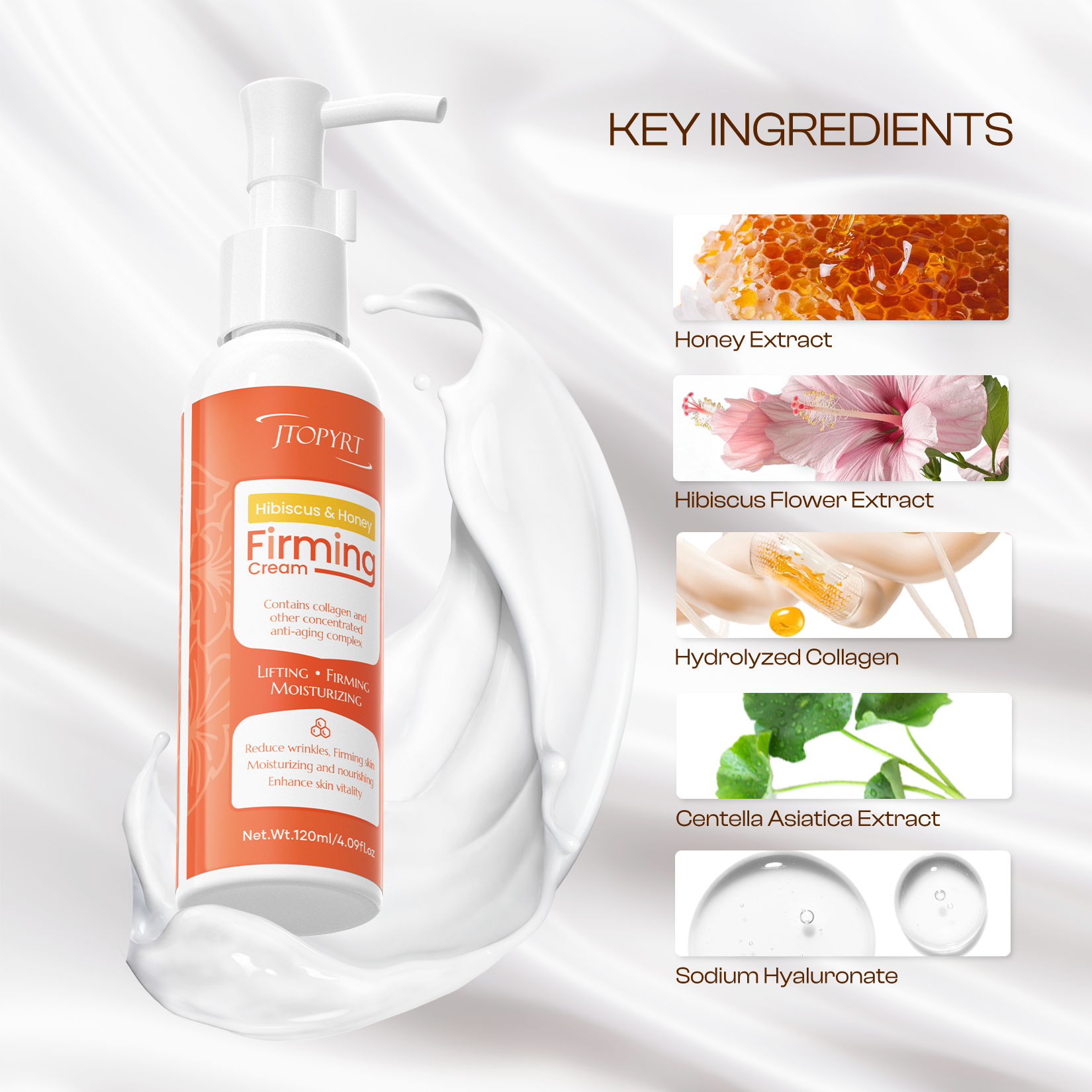 Hibiscus Honey Firming Cream - Contains hydrolyzed collagen honey extract to firm, smooth skin against wrinkles and gently moisturize all skin types