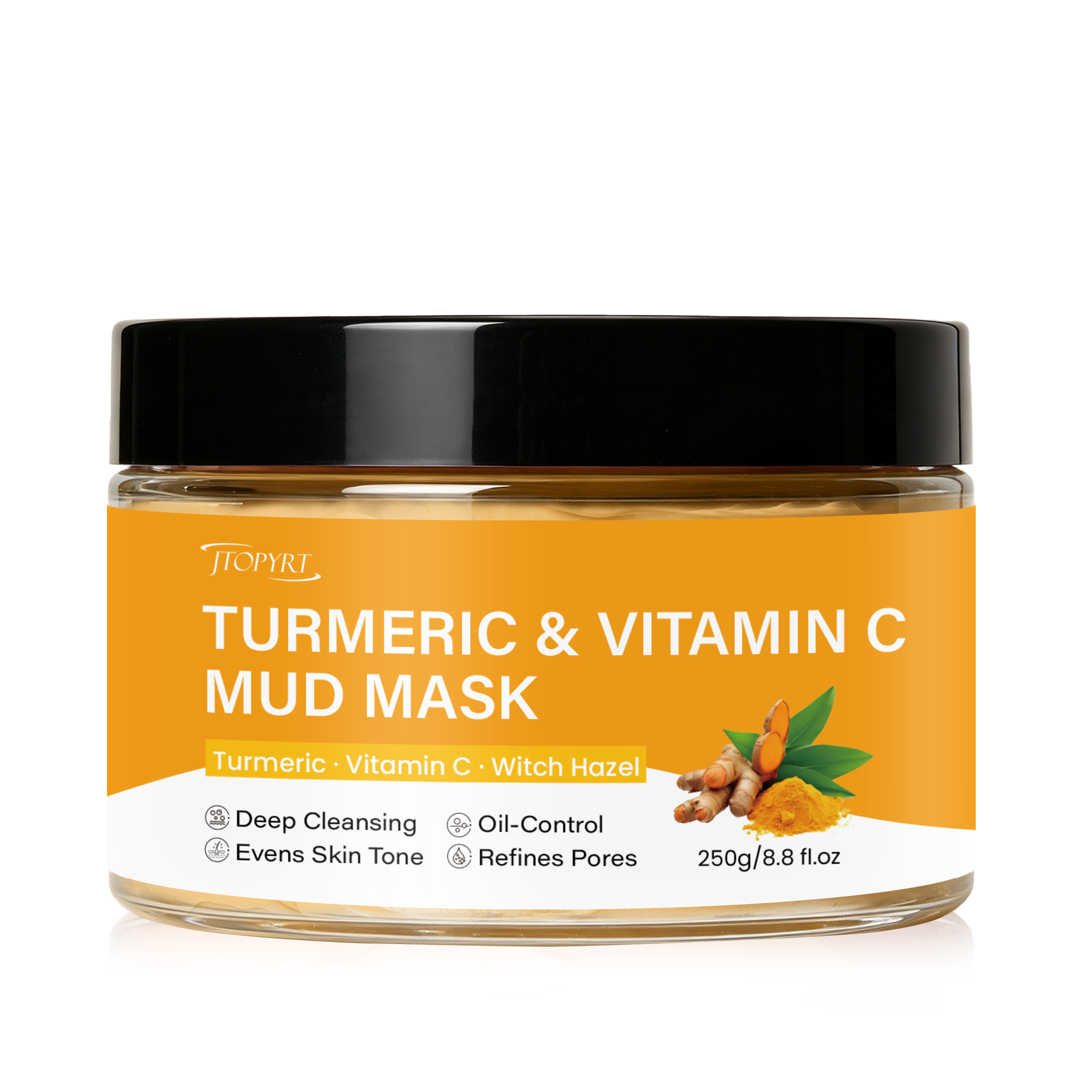Jtopyrt Turmeric & Vitamin C Mud Mask Deep Cleansing Face Mask for Oil Control, Pore Refining & Even Skin Tone, 250g/8.8 fl oz