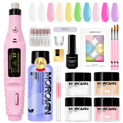 Morovan Acrylic Nail Kit with Drill,Complete Set for Beginners with Clear, White, Pink & Nude Acrylic Powder, Liquid, Brushes & Tools for Home Salon Nail Extensions