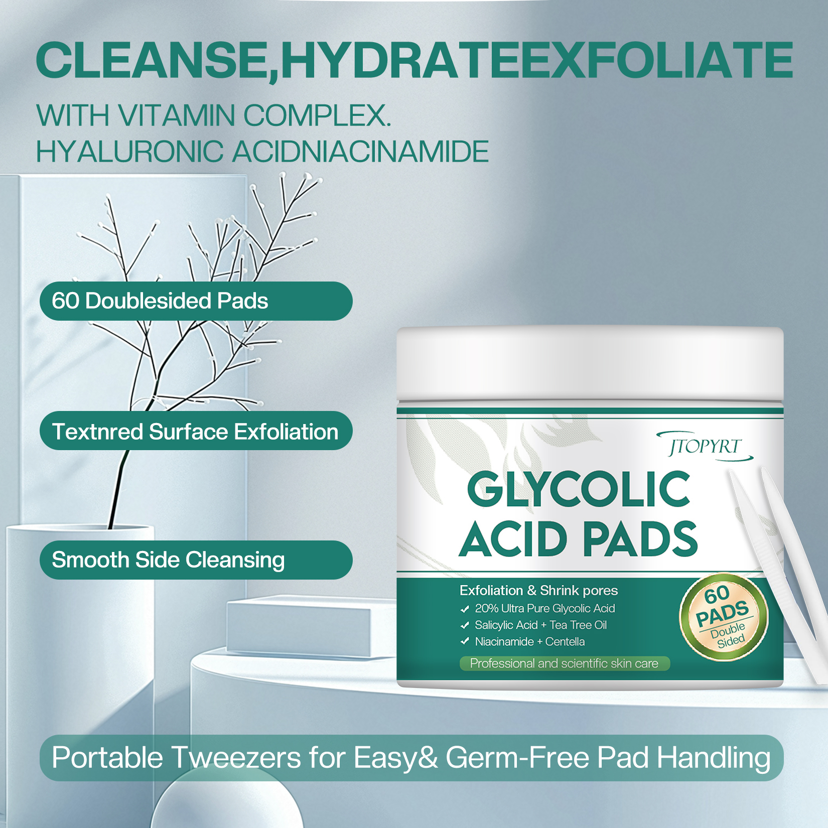 Glycolic Acid Pads - Resurfacing Face Pads with Salicylic Acid ,Reduces Dark Spots, Minimizes Pores for All Skin Types