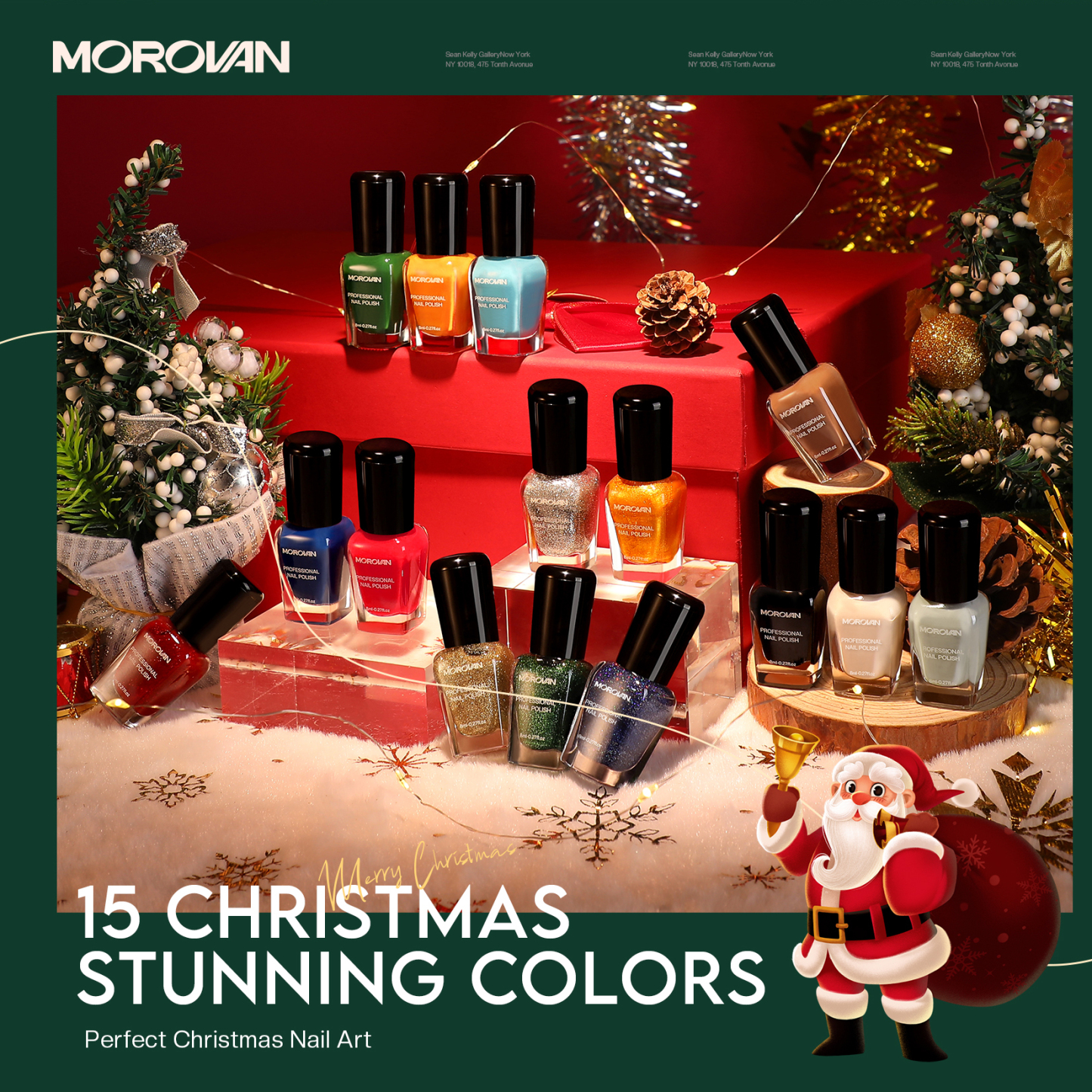 Morovan Christmas Nail Polish Set: Glitter Green Dark Red Black Hot Pink Brown Shimmer Fingernail Polish Kit for Girls