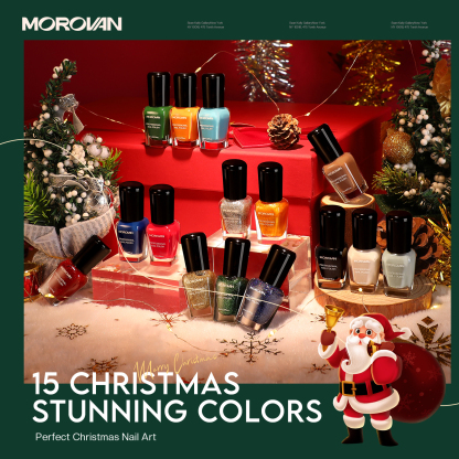 Morovan Christmas Nail Polish Set: Glitter Green Dark Red Black Hot Pink Brown Shimmer Fingernail Polish Kit for Girls