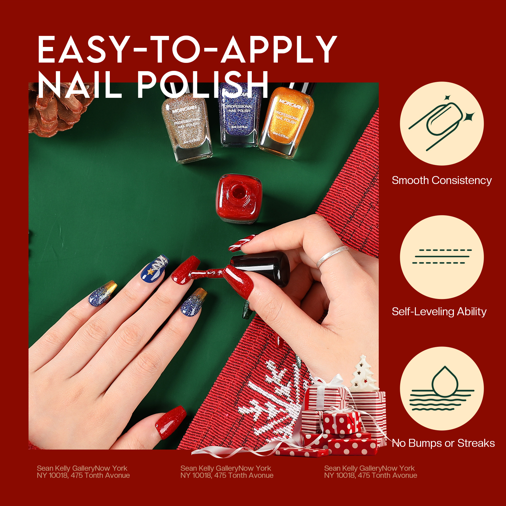 Morovan Christmas Nail Polish Set: Glitter Green Dark Red Black Hot Pink Brown Shimmer Fingernail Polish Kit for Girls