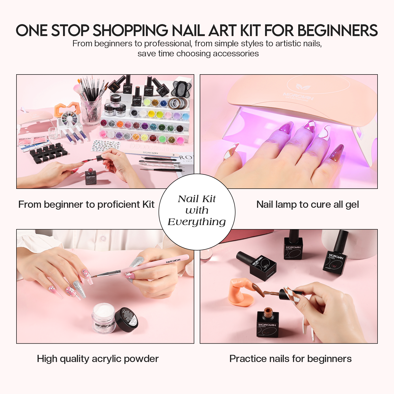 Morovan Acrylic Nail Kit with U V Lamp with Everything Starter Nail Kit Set Professional for Beginners