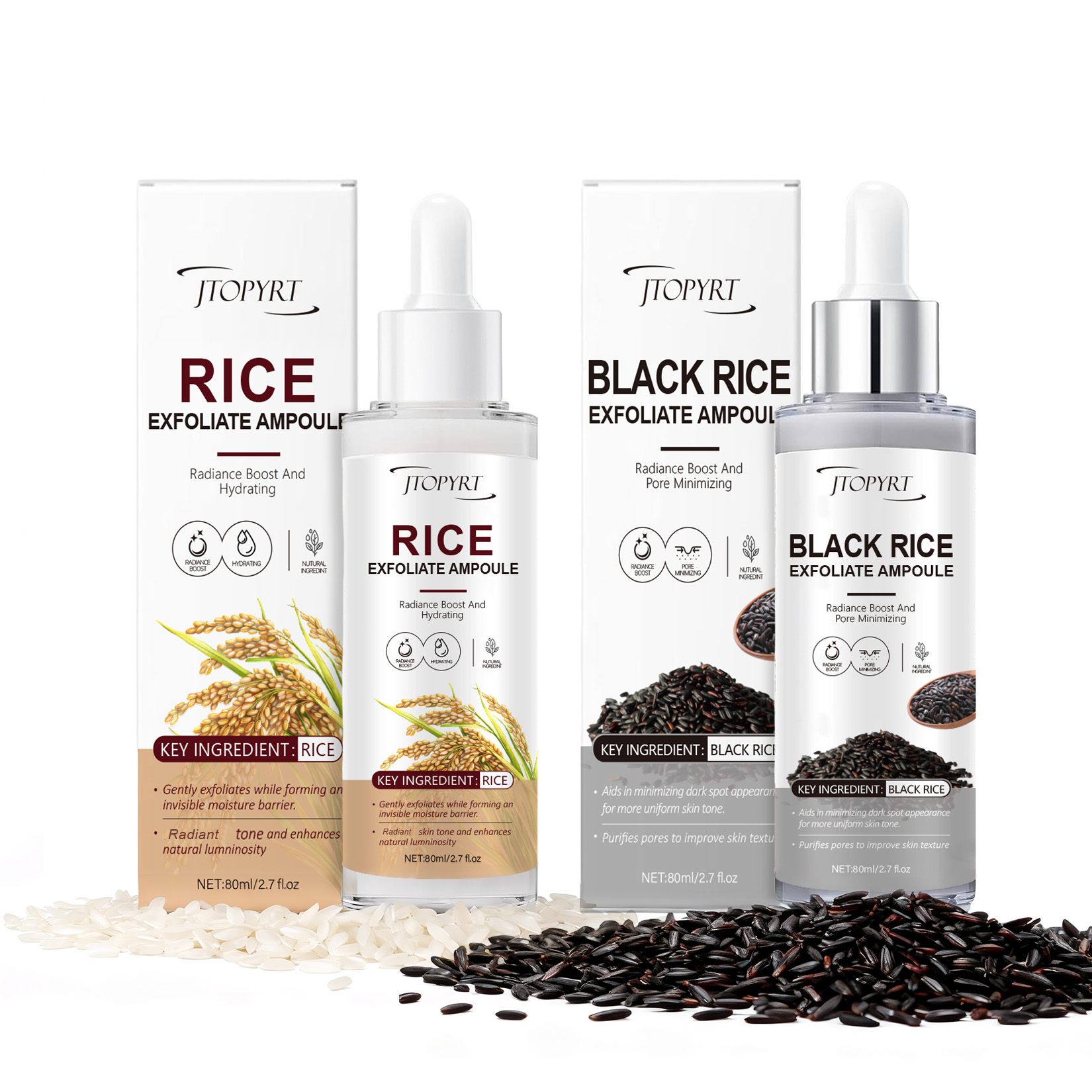 Peel Shot Glow Rice Ampoule Duo Serum | White & Black Rice Peeling Face and Body Scrub with Hyaluronic Acid & Rice Extract | Blackhead Remover, Pore Refining, Dead Skin Cells Remover