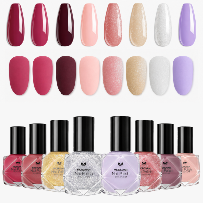 Morovan 8 Colors Nail Polish Set,Warm Nude, Blush Pink & Rose Tones, Creamy Glossy Finish, Long-Lasting Quick-Dry for Party Manicure