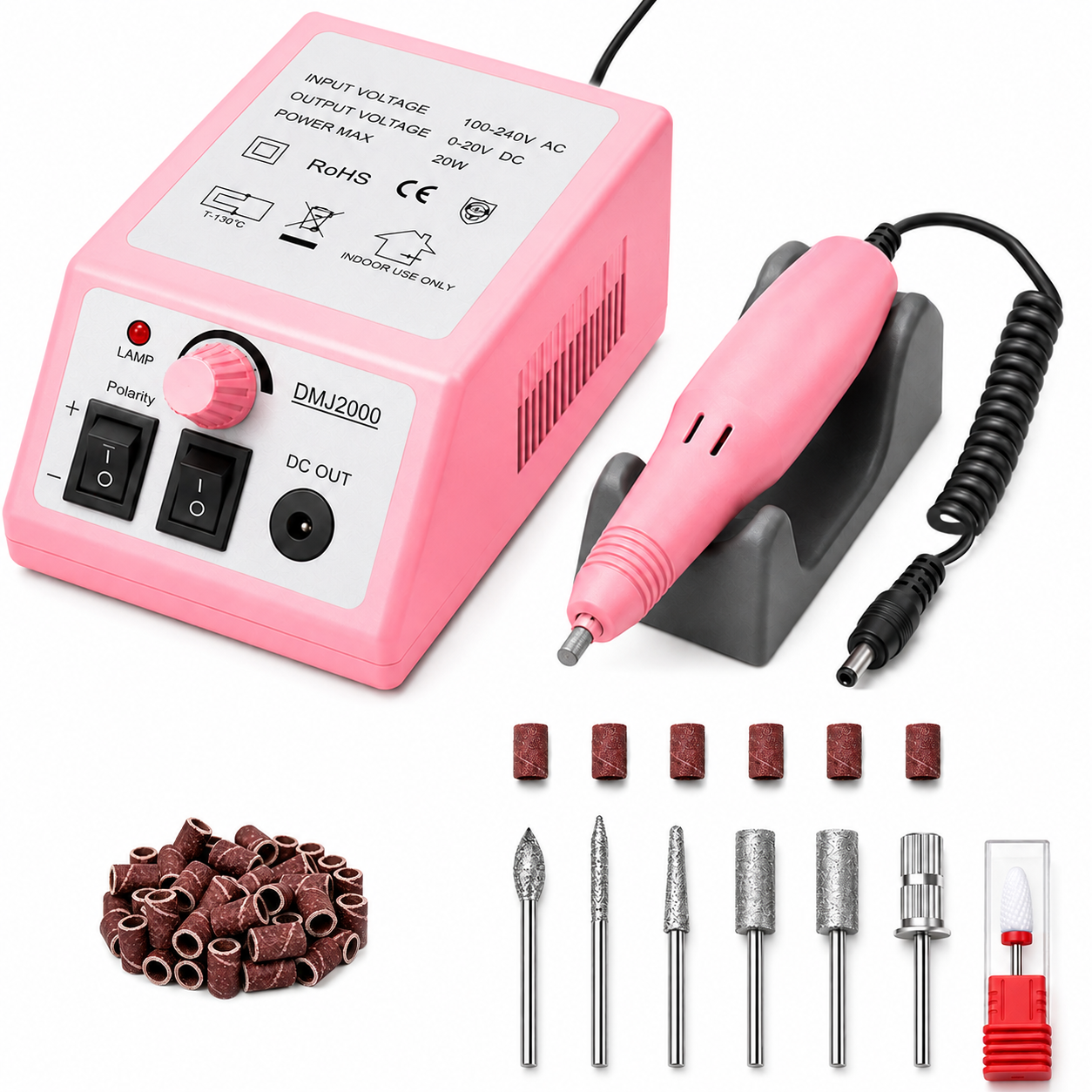 Morovan Professional Nail Drill & File Kit - 6 Premium Bits, 6 Sanding Bands & Stand for Acrylic, Gel Manicure & Pedicure