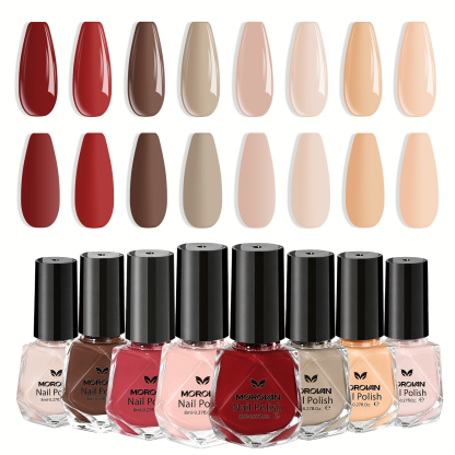 Morovan Nail Polish Set 8 Colors Neutral Nude Pink, Spring Summer Quick Dry Manicure Kit, DIY Nail Art for Home & Salon, Perfect Gift for Women & Girls