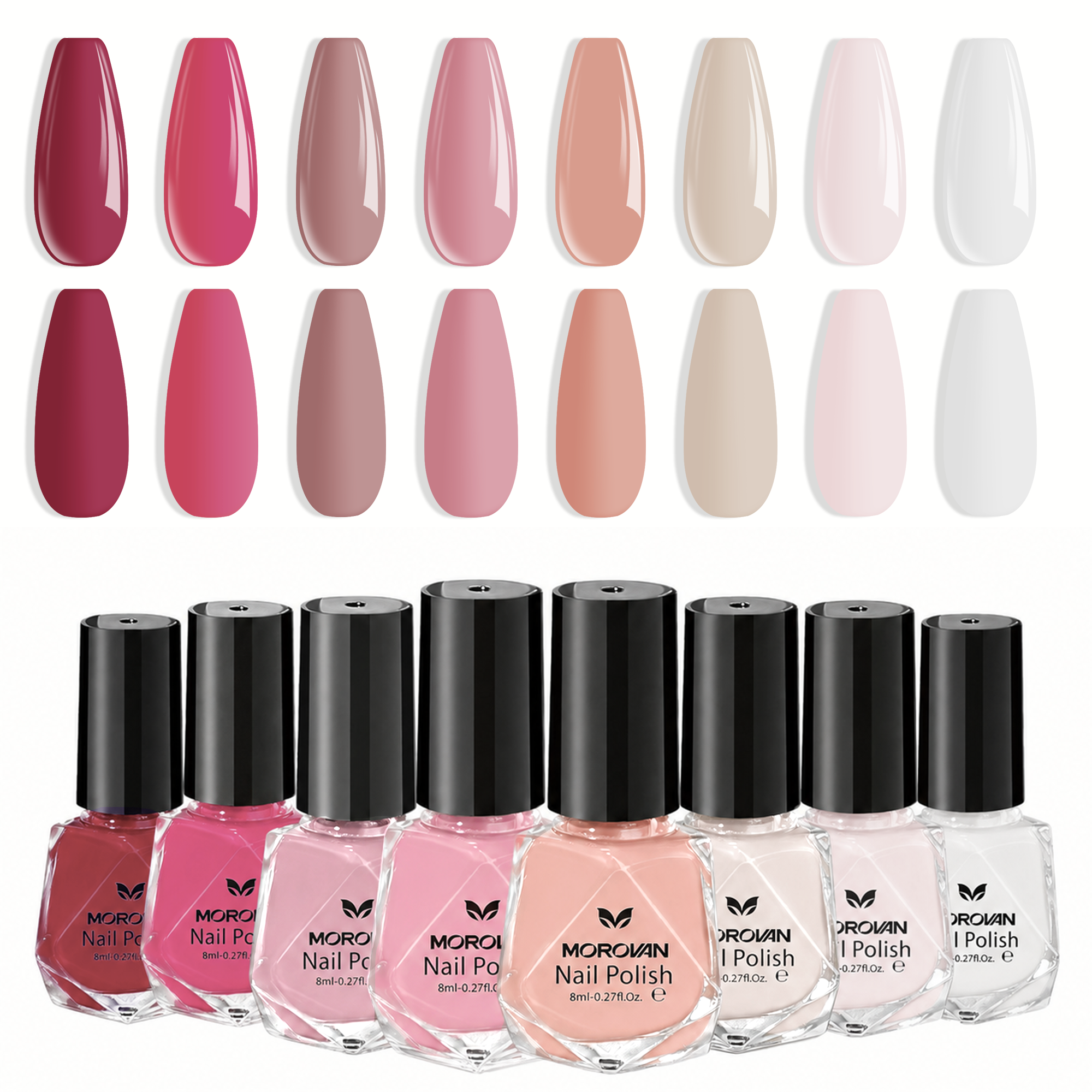 Morovan 8 Colors Nail Polish Set,Warm Nude, Blush Pink & Rose Tones, Creamy Glossy Finish, Long-Lasting Quick-Dry for Party Manicure