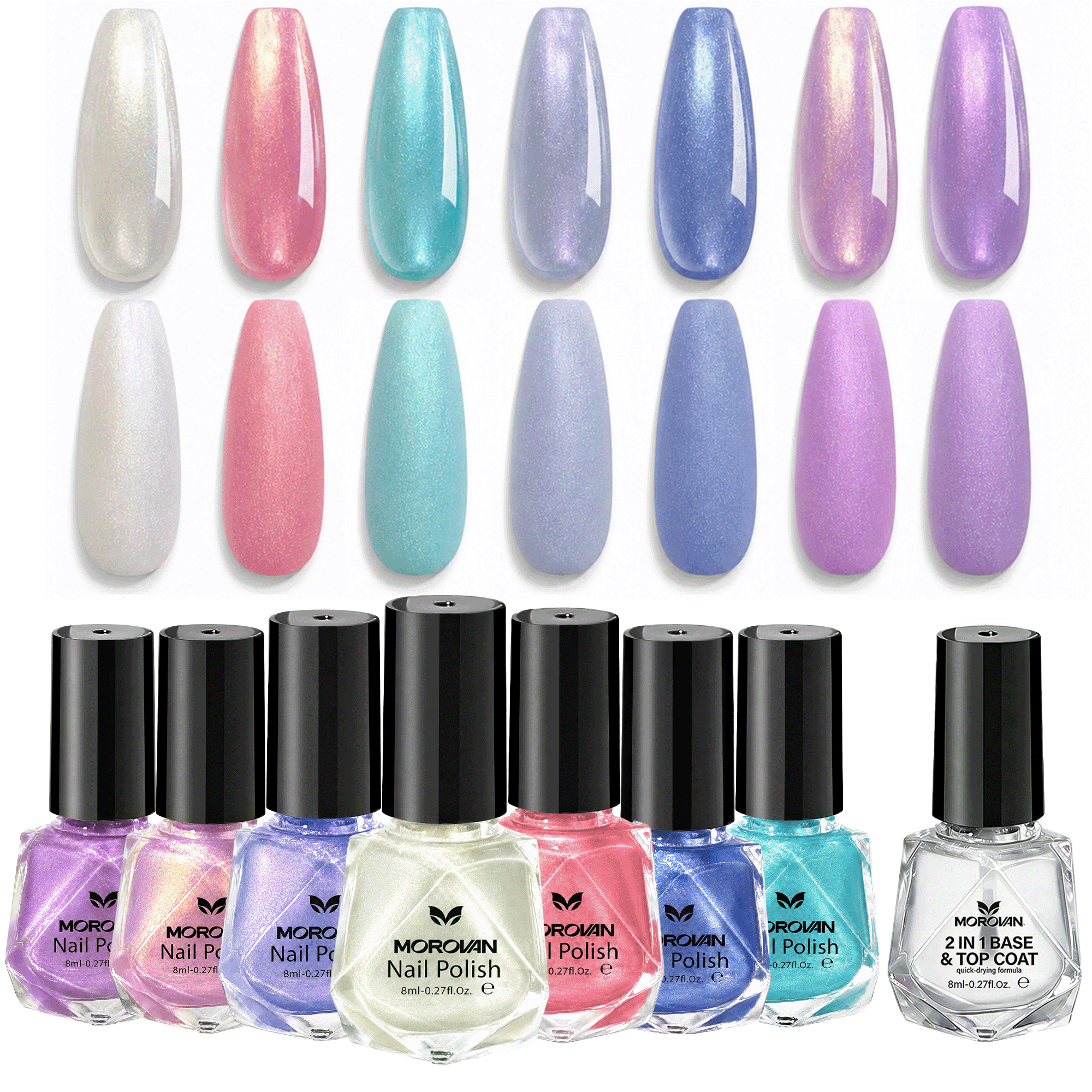 Morovan 7pcs Ombre Nail Polish Sets: Shimmer Pink Blue Gold Purple Pearl Summer Nail Colors, Air Quick Dry Natural Nail Lacquer, DIY Manicure Kit for Women & Ideal Gift