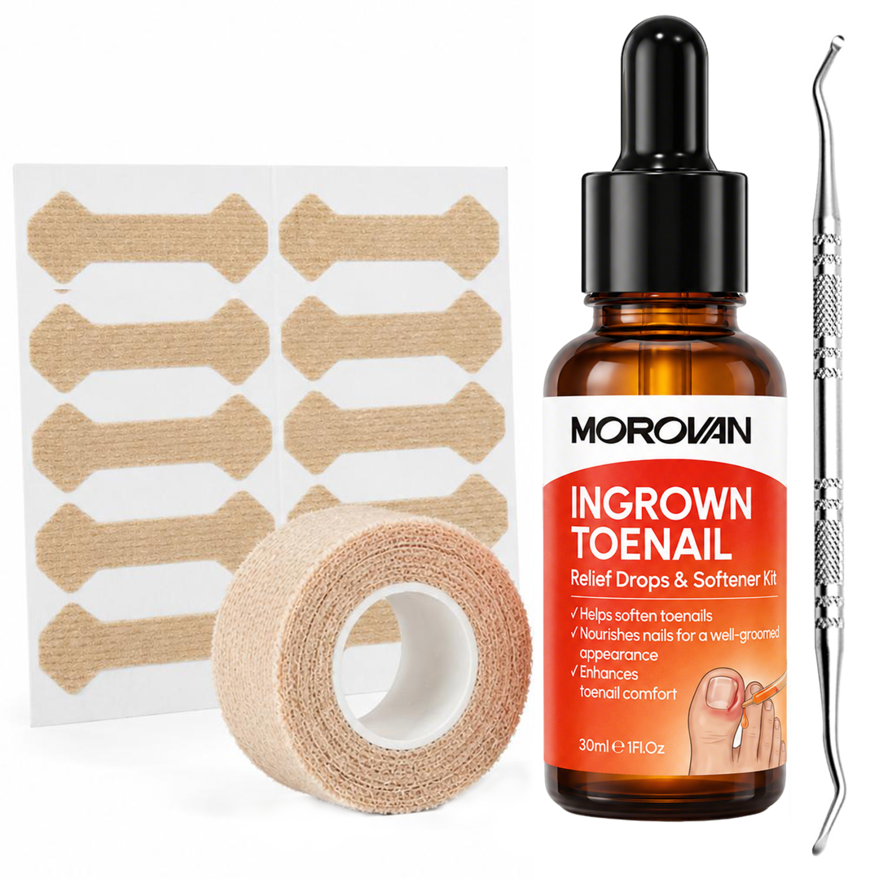 Morovan Ingrown Toenail Treatment,30ml Gentle Solution Kit for Men & Women, Toenail Care
