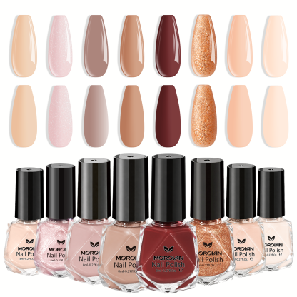 Morovan Neutral Nail Polish Set,8 Elegant Shades of Nude, Blush Pink, Rose Brown & Champagne Glitter for Daily Wear