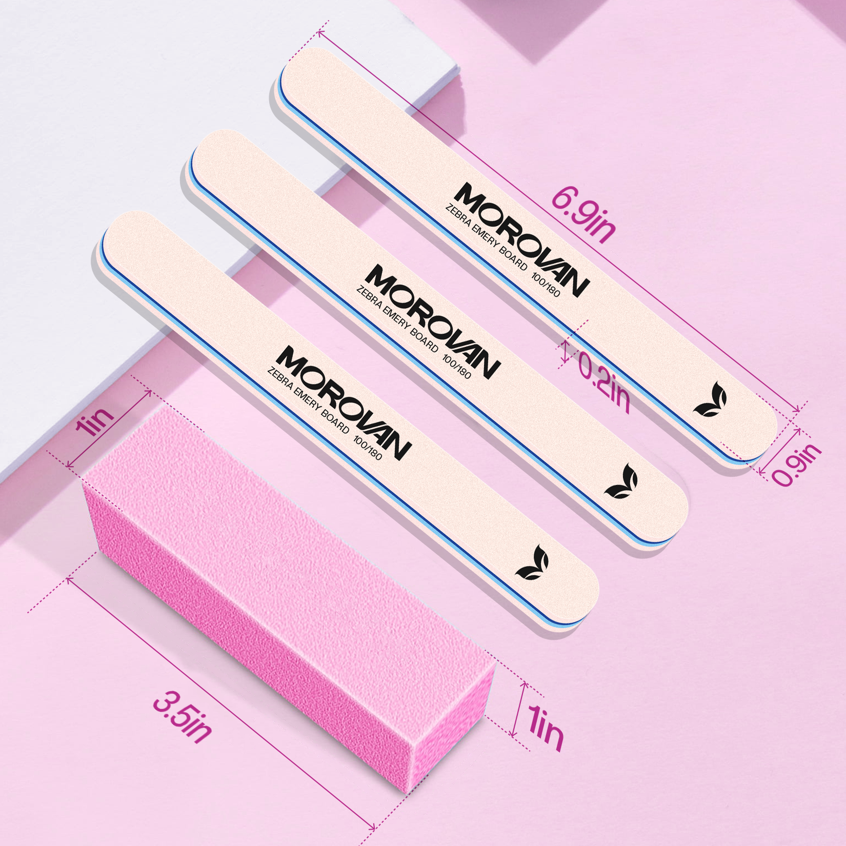 Morovan Nail Files & Buffers Kit - 6PCS 100/180 Grit Files & 6PCS Buffing Blocks Professional Manicure Tools Kit
