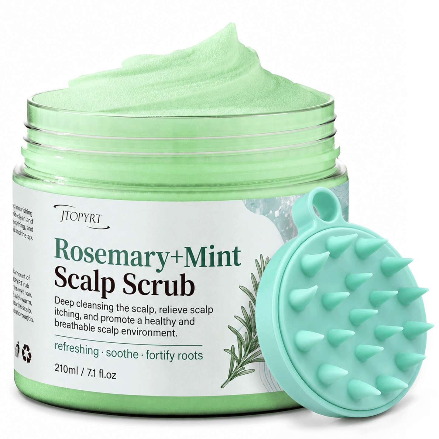 Jtopyrt Rosemary Mint Scalp Scrub & Shampoo 2-in-1 Exfoliating Hair Treatment with Silicone Scalp Massager 7.1 fl oz/210ml