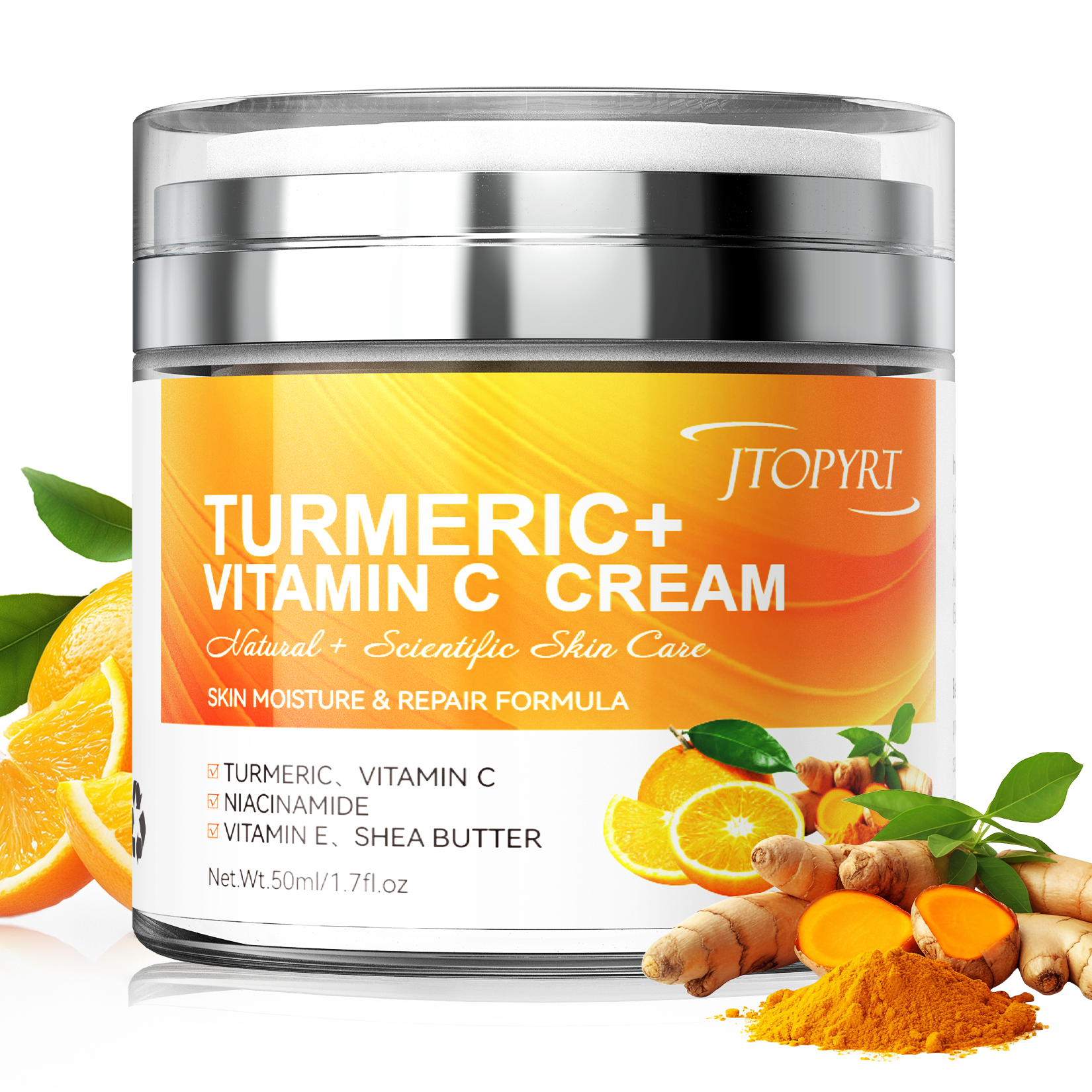 Turmeric Face Cream with Vitamin C –Fades Dark Spots & Hydrates Dry/Oily Skin