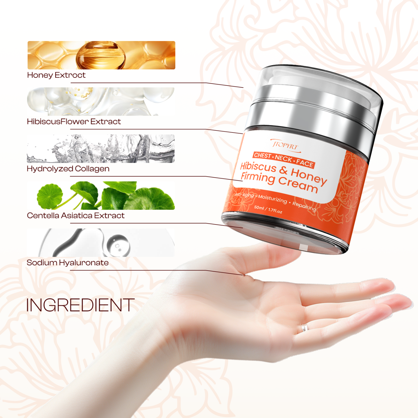 Hibiscus & Honey Firming Cream for Neck & Face – Collagen-Infused Anti-Aging Moisturizer with Retinol & Hyaluronic Acid – Skin Tightening Lotion to Reduce Lines & Crepey Skin – 1.7 oz