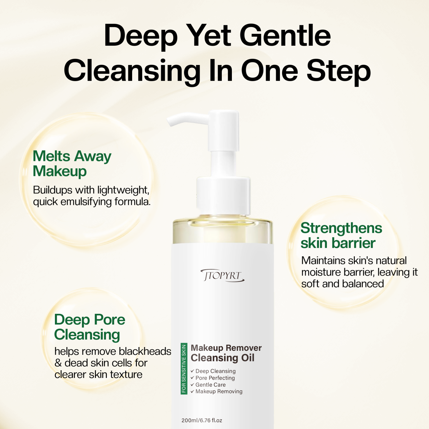 Jtopyrt Fragrance-Free Makeup Remover for Face & Eyes Pure Cleansing Oil, Natural Oil Cleanser for Face, Makeup Blackhead Remover